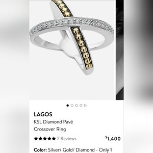 LAGOS Silver and Gold Crossover Diamond Ring. With Pouch. #68